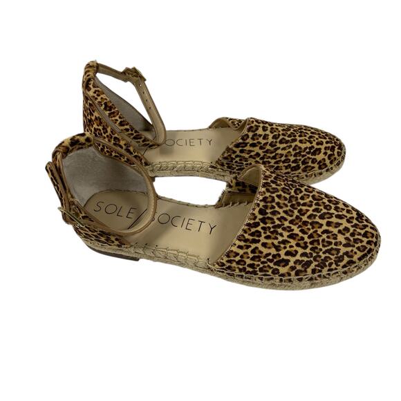 Sole Society Cheeta Print Espadrille Sandals Cow Hair Size 6M - Picture 2 of 7